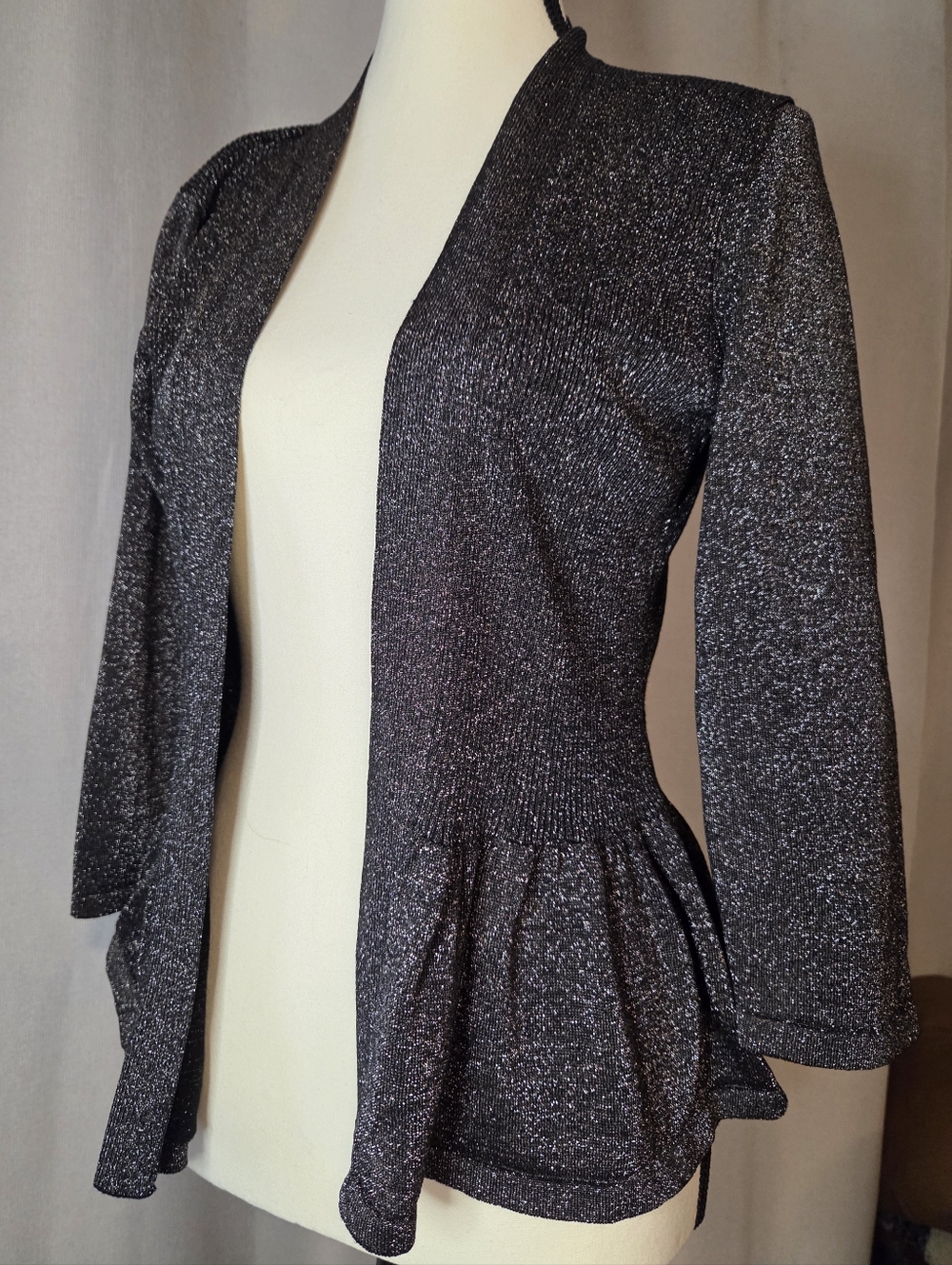 Silk Metallic Blend Open-Front Whimsygoth Peplum Cardigan